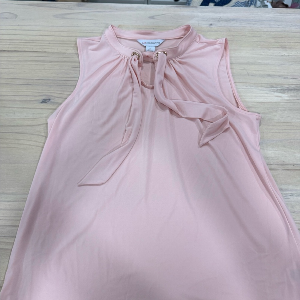 Liz Claiborne Pale Pink Sleeveless Tie-Neck Blouse